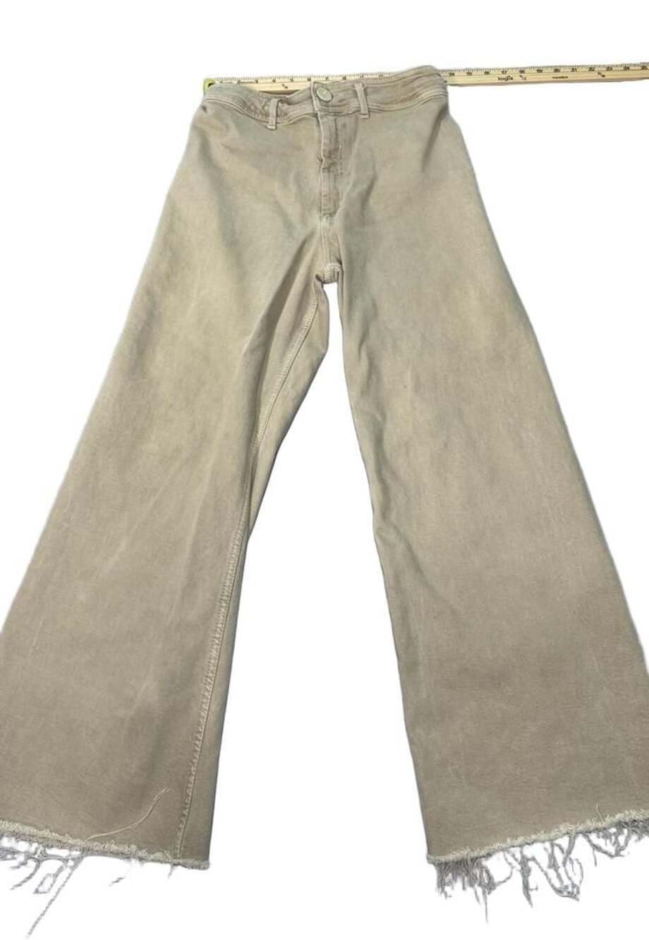 Zara Wide Leg Jeans Size USA 8 Khaki Frayed Hem